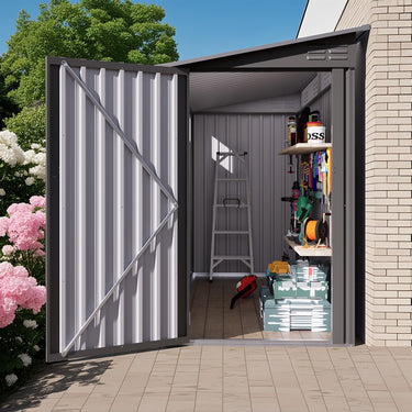 Eeeza Metal Tool House for Garden, 4*9 Ft, Gray