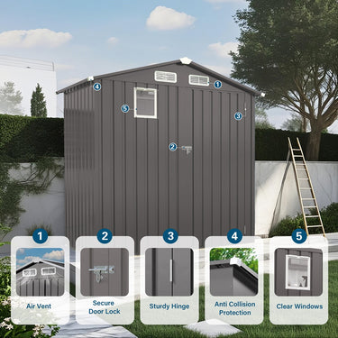 Eeeza Storage Shed with Side Window, Galvanised Steel, 6*3.5 Ft