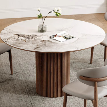 Eeeza Harmony Modern Dining Table, Sintered Stone and Wood, Round