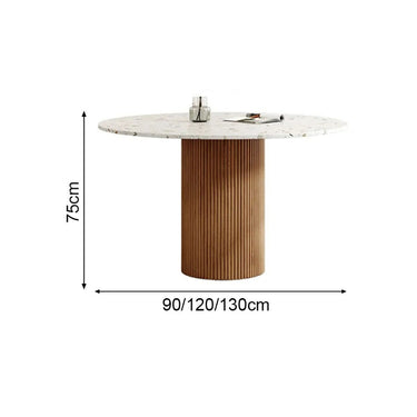 Eeeza Harmony Modern Dining Table, Sintered Stone and Wood, Round