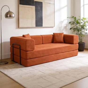 Eeeza Foldable Corduroy Sofa Bed with 2 Cushions, 3-seater