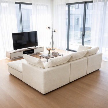 Eeeza Modular Sectional Sofa with Ottoman, 3-seater, Chenille, White