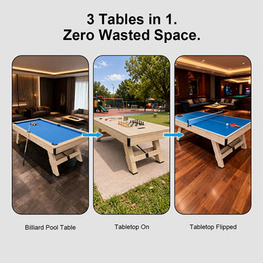DOBO SPORTS 3-in-1 Billiard Pool Table with Ping Pong & Dining Modes