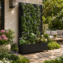 Eeeza Outdoor Flower Rack with Trellis and Wheels for Patio, Metal