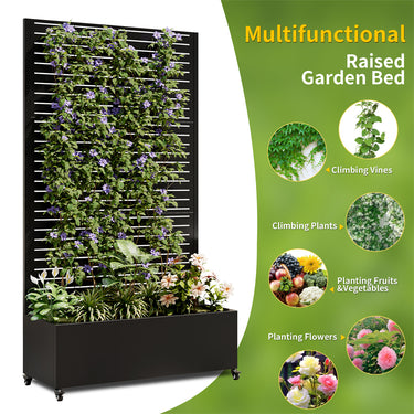 Eeeza Outdoor Flower Rack with Trellis and Wheels for Patio, Metal