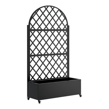 Eeeza Outdoor Flower Rack with Trellis and Wheels for Patio, Metal