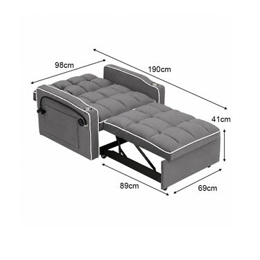 Single-seater Sofa Bed with USB Ports and a Phone Holder, 1.9m Length