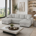 Oversized Sectional Sofa, Plush Corduroy, U Shaped, 4-seater