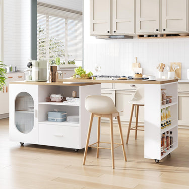 Eeeza Mobile Storage Island with Wheels for Kitchen, 184cm Width, Wood