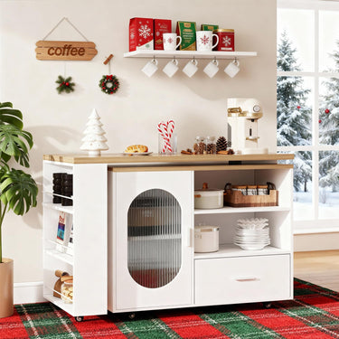 Eeeza Mobile Storage Island with Wheels for Kitchen, 184cm Width, Wood