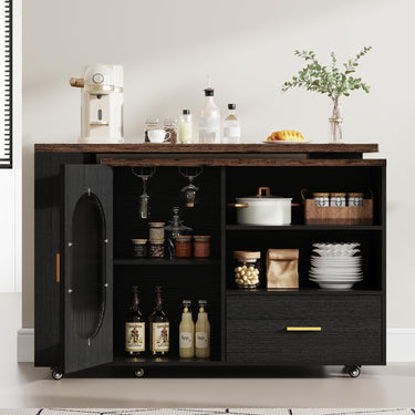 Eeeza Mobile Storage Island with Wheels for Kitchen, 184cm Width, Wood
