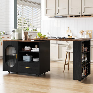 Eeeza Mobile Storage Island with Wheels for Kitchen, 184cm Width, Wood