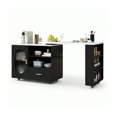 Eeeza Mobile Storage Island with Wheels for Kitchen, 184cm Width, Wood