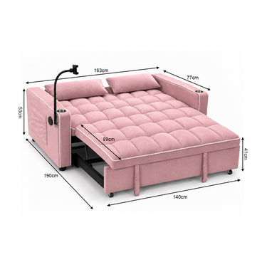 Eeeza Modern Sofa Bed with Phone Holder, Velvet, 2-seater, 190cm