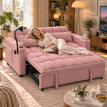 Eeeza Modern Sofa Bed with Phone Holder, Velvet, 2-seater, 190cm
