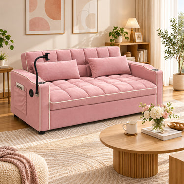 Eeeza Modern Sofa Bed with Phone Holder, Velvet, 2-seater, 190cm