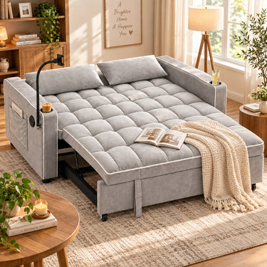 Eeeza Modern Sofa Bed with Phone Holder, Velvet, 2-seater, 190cm