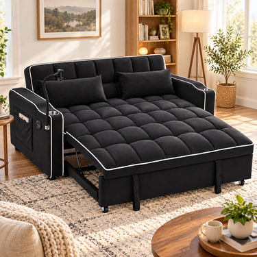 Eeeza Modern Sofa Bed with Phone Holder, Velvet, 2-seater, 190cm