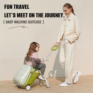 Kids’ Carry-On Suitcase with Ride-On Seat & Safety Rail, Anti-Rollover