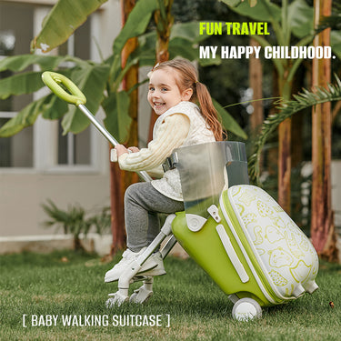 Kids’ Carry-On Suitcase with Ride-On Seat & Safety Rail, Anti-Rollover