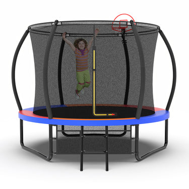 8FT Round Outdoor Trampoline with Net, Basketball Hoop for Trampoline Sunshade Cover