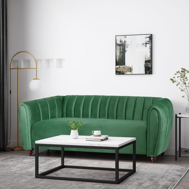 Modern Glam Emerald Green Tufted 3-Seater Velvet Upholstered Sofa