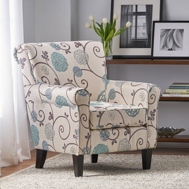 Floral Cottage Core Blue Floral Print Fabric Upholstered Accent Chair