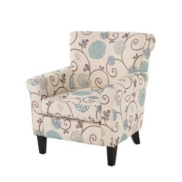 Floral Cottage Core Blue Floral Print Fabric Upholstered Accent Chair