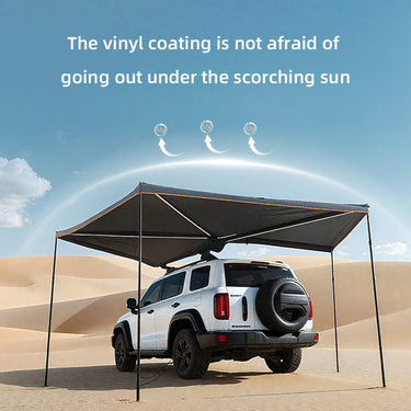 270 degree car side tent for sun and rain protection, aluminum alloy black rubber canopy on the side, SUV outdoor quick opening, side fan-shaped tent