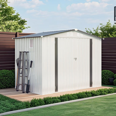 8x6FT Metal Storage Shed, Waterproof with Side Window & Lockable Door