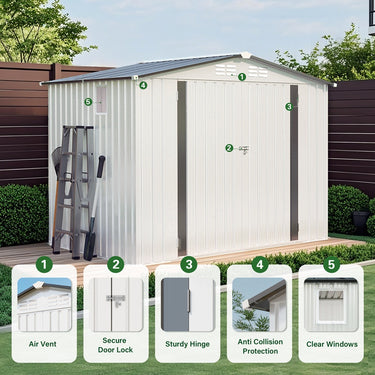 8x6FT Metal Storage Shed, Waterproof with Side Window & Lockable Door
