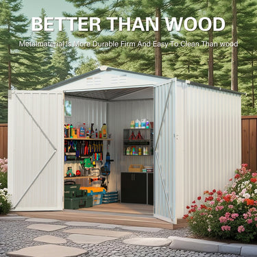 8x6FT Metal Storage Shed, Waterproof with Side Window & Lockable Door