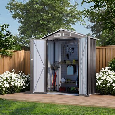 5X3 FT Metal Outdoor Storage Shed, Tool Shed with Peaked Roof Waterproof, Lockable Door Compact Metal Tool Shed for Garden, Backyard, Patio, Sundries and Bike Storage, Gray