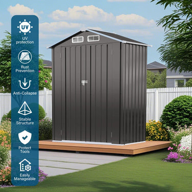 5X3 FT Metal Outdoor Storage Shed, Tool Shed with Peaked Roof Waterproof, Lockable Door Compact Metal Tool Shed for Garden, Backyard, Patio, Sundries and Bike Storage, Gray