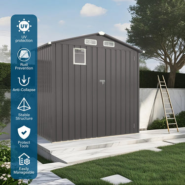 6X 3.5FT Metal Outdoor Storage Shed, Tool Shed with Peaked Roof Watertight with Clear Window and Lockable Door Compact Metal Tool Room for Garden, Backyard, Patio, Sundries and Bike Storage, Gray