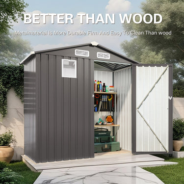 6X 3.5FT Metal Outdoor Storage Shed, Tool Shed with Peaked Roof Watertight with Clear Window and Lockable Door Compact Metal Tool Room for Garden, Backyard, Patio, Sundries and Bike Storage, Gray