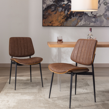 Dining Chairs Set of 2, Mid Century Modern Accent Chair, Upholstered PU Leather Chairs for Vanity with Walnut Bentwood and Metal Legs