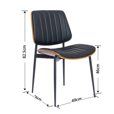 Dining Chairs Set of 2, Mid Century Modern Accent Chair, Upholstered PU Leather Chairs for Vanity with Walnut Bentwood and Metal Legs
