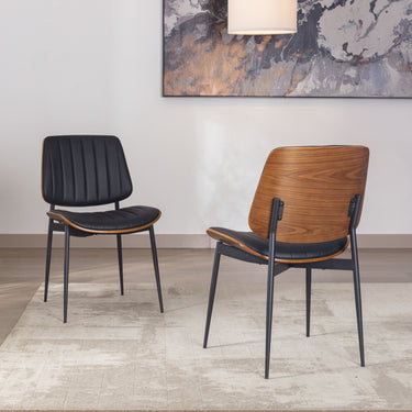 Dining Chairs Set of 2, Mid Century Modern Accent Chair, Upholstered PU Leather Chairs for Vanity with Walnut Bentwood and Metal Legs