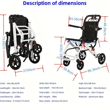 Ultra Lightweight Travel Wheelchair - Foldable, Portable Design