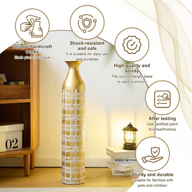1PC Gold Metal Floor Vase with