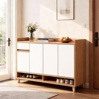 Four-door Shoes and Storage Cabinet, Wood, White