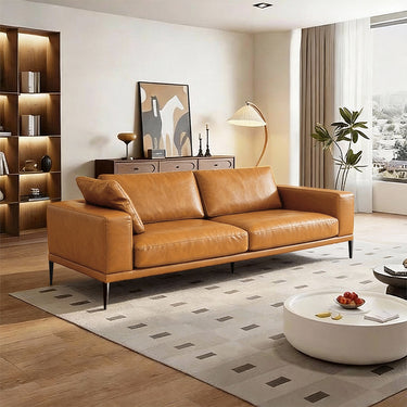 Modern Deep-Seated Sofa, Two-seater, Faux Leather, Brown