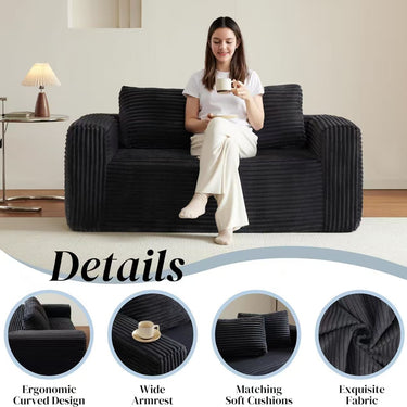 Boneless Deep Seat 2-Seater, No Assembly Foam Floor Couch, Plush Cordu