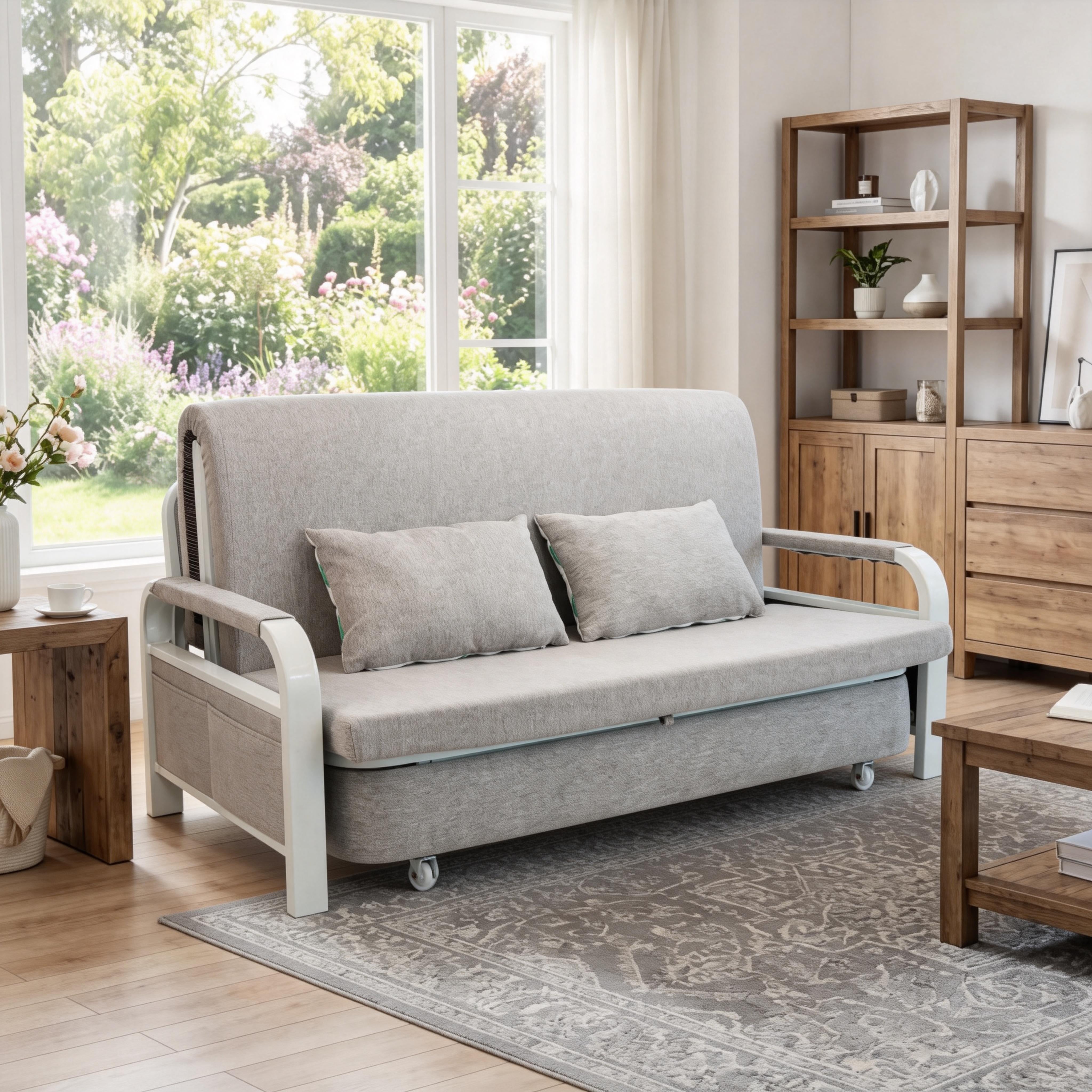 Convertible Sofa Bed with Hidden Storage and 2 Cushions,2-seater, Gray