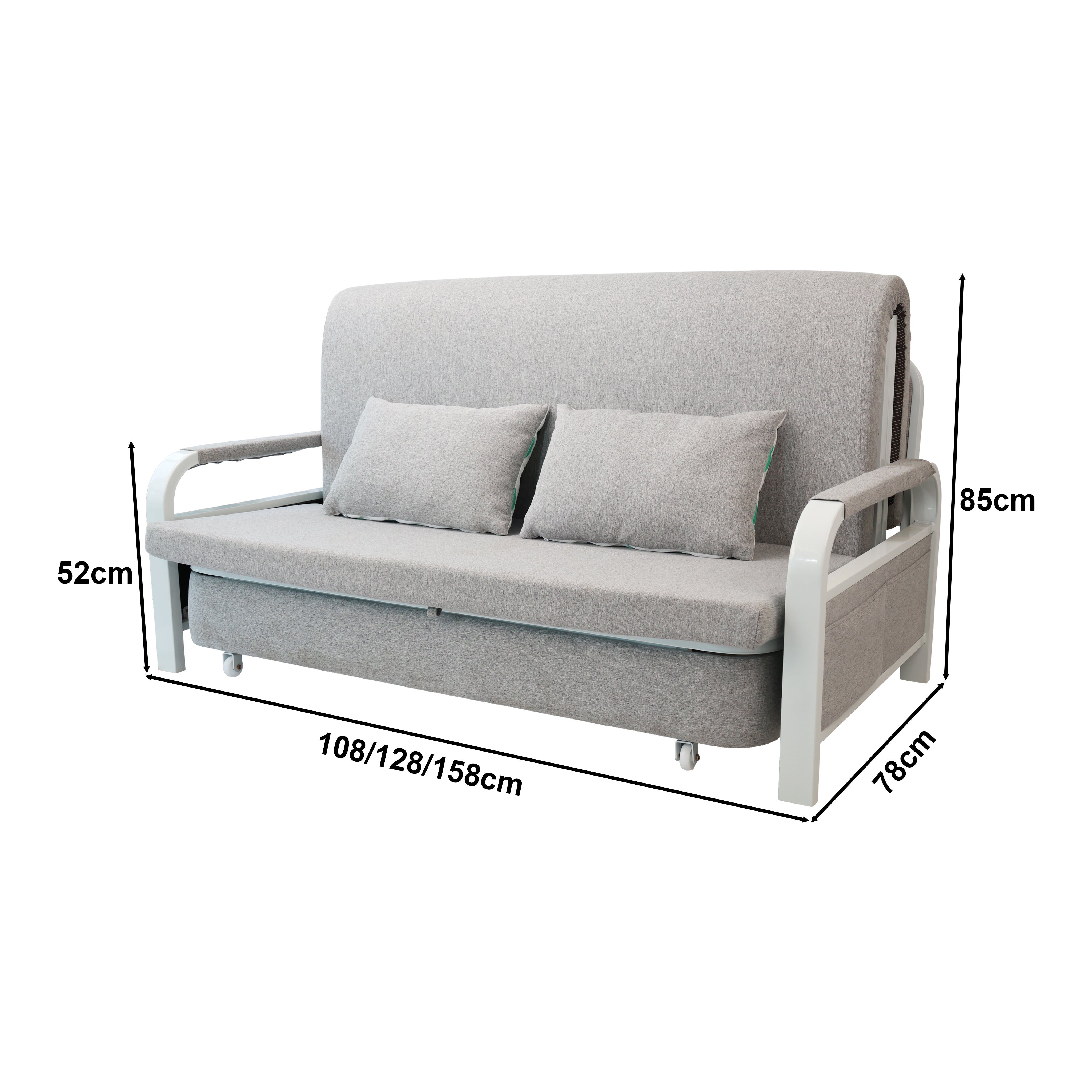 Convertible Sofa Bed with Hidden Storage and 2 Cushions,2-seater, Gray