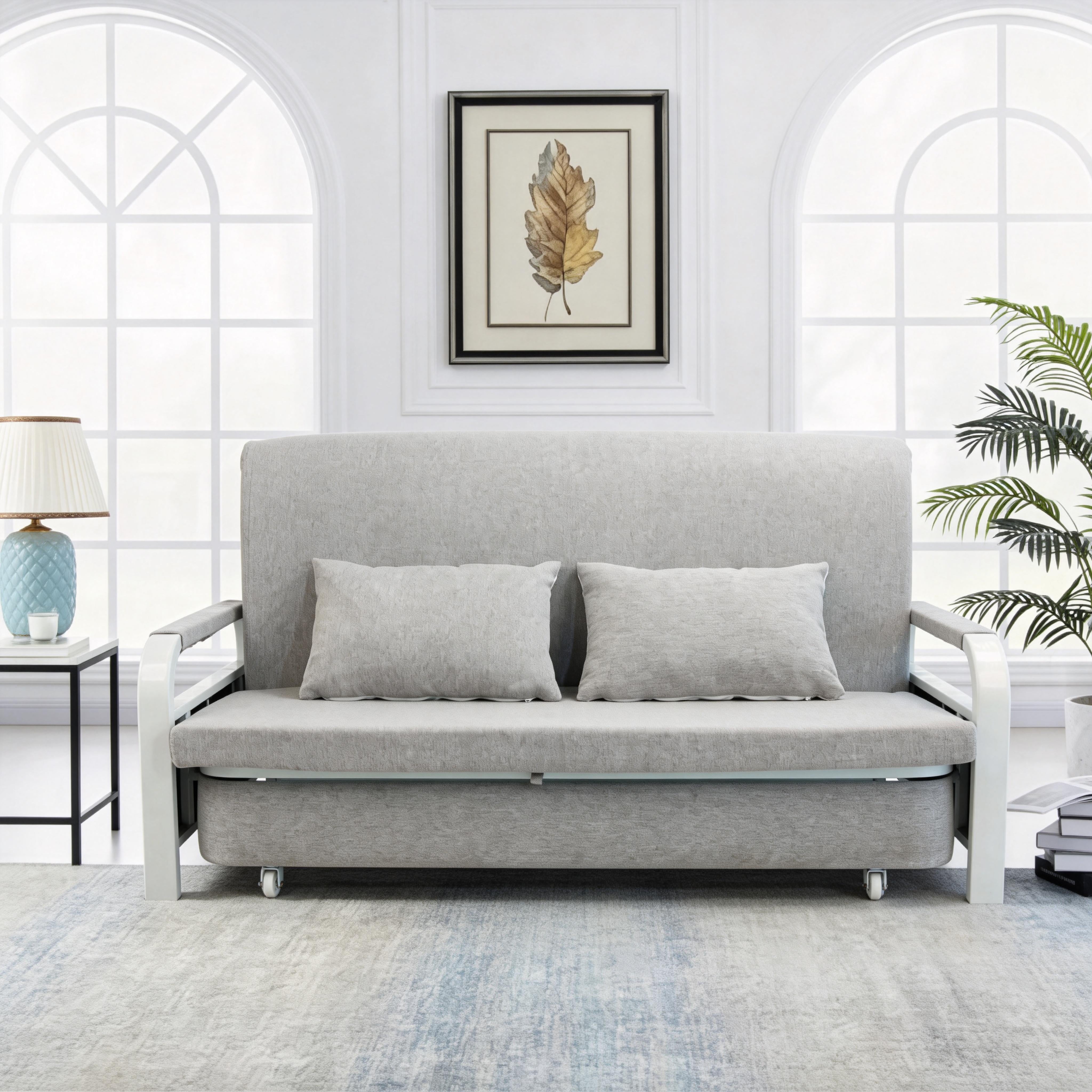 Convertible Sofa Bed with Hidden Storage and 2 Cushions,2-seater, Gray