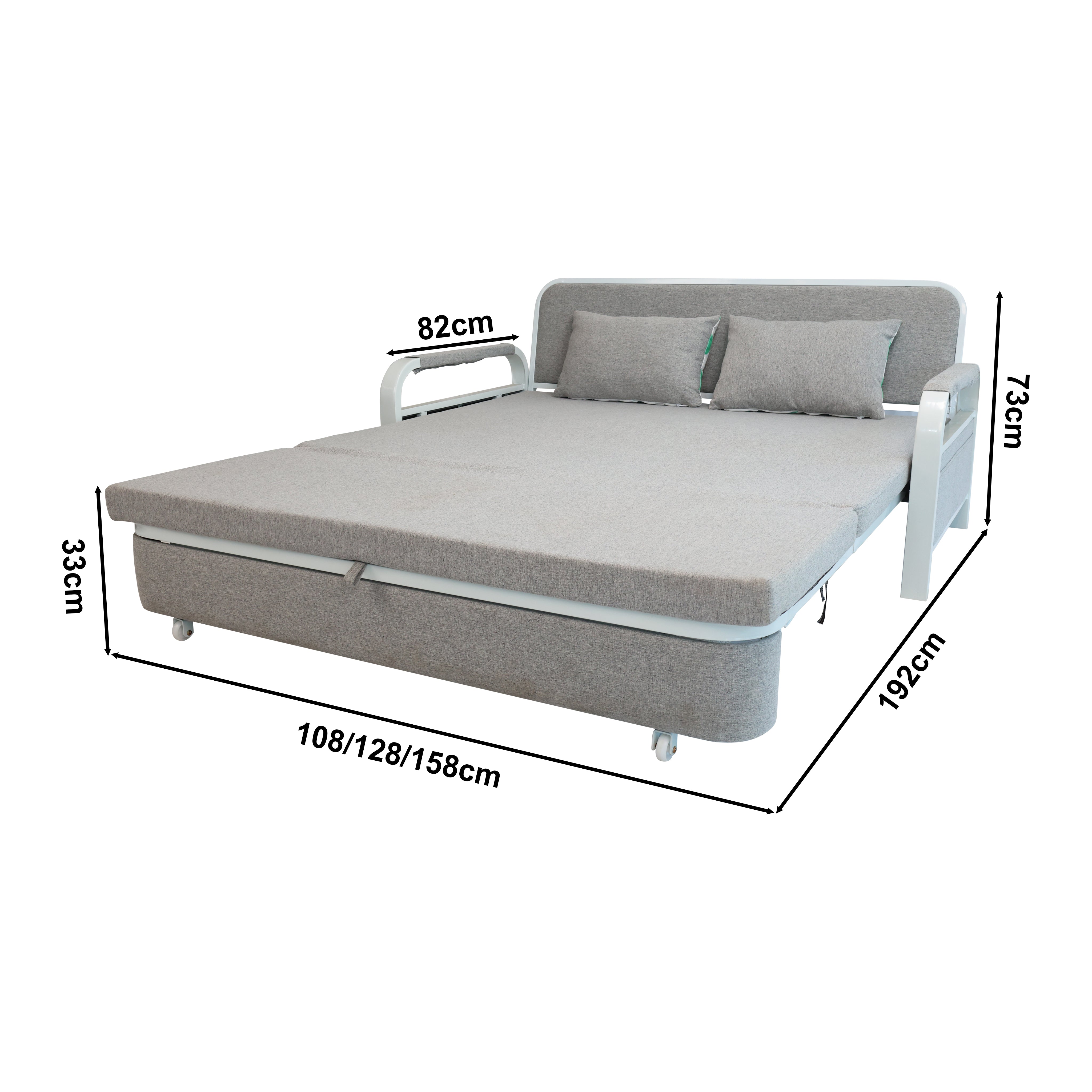 Convertible Sofa Bed with Hidden Storage and 2 Cushions,2-seater, Gray