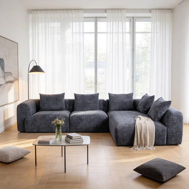 L-shaped Modular Sofa with Chaise Longue, Chenille Fabric, Gray