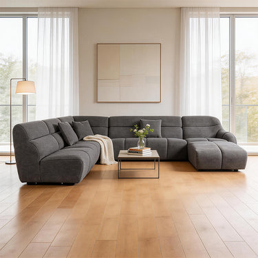 L-shaped Luxury Modular Sofa Set with Footstool, Chenille Fabric